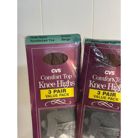VTG CVS Comfort Top Knee Highs Reinforced Toe, Beige, 3 Pair (NOS - Lot of 2) - Picture 2 of 5